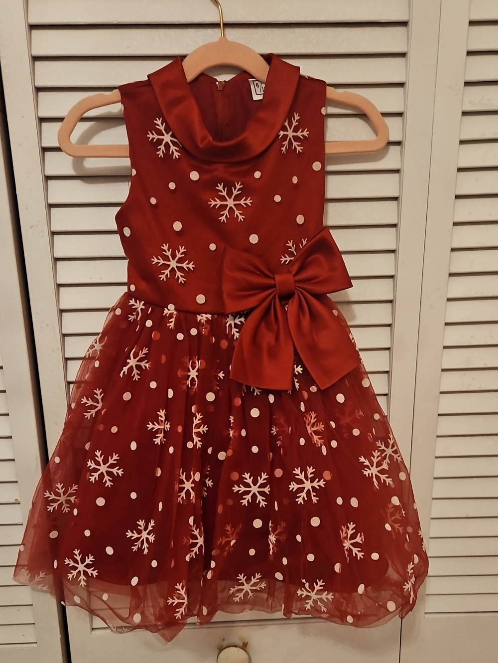 Girls Red Snowflake Party Dress with Bow